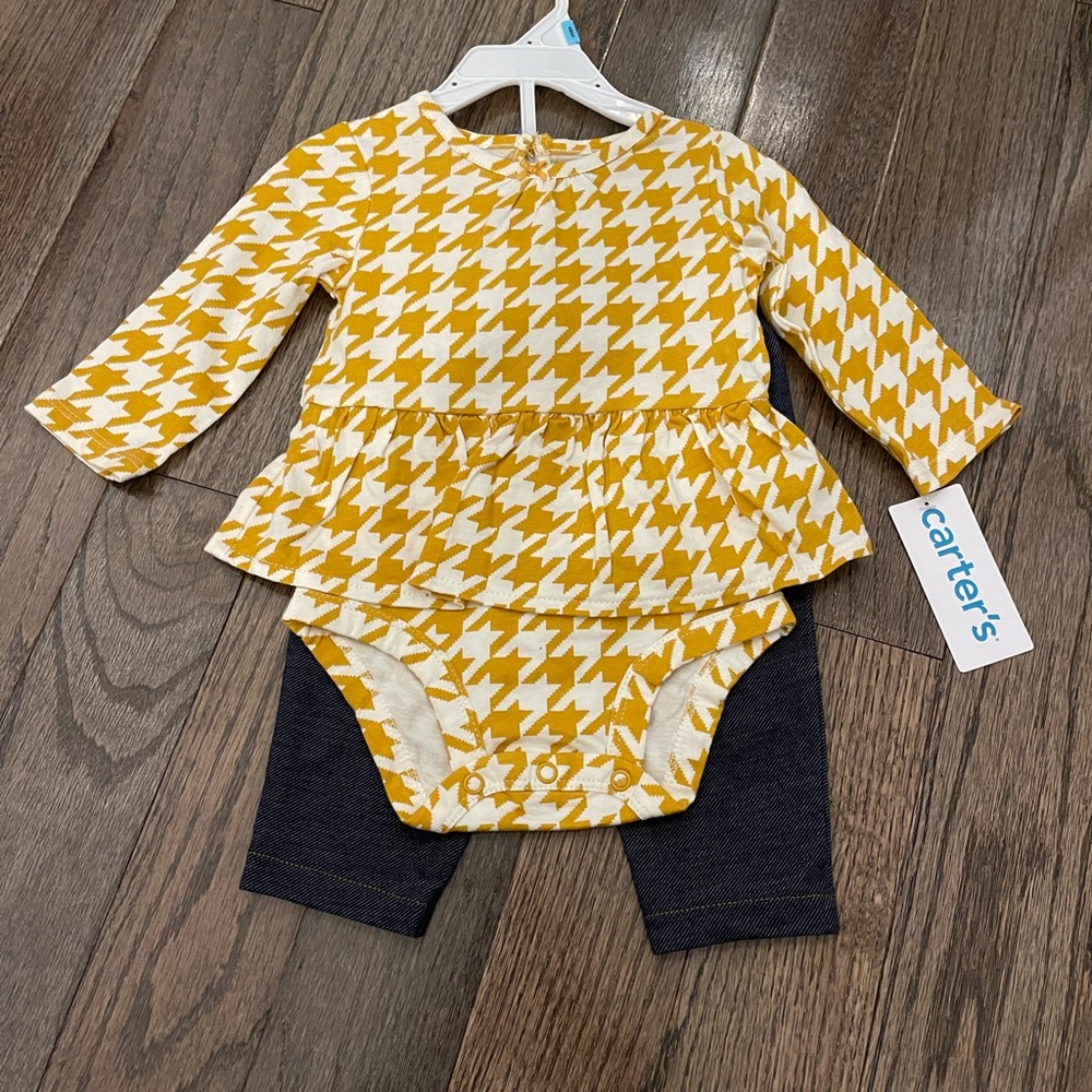 Carter's Yellow and White Houndstooth Baby Outfit NWT 6 months